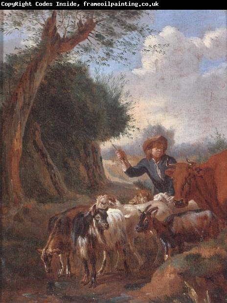 unknow artist A Young herder with cattle and goats in a landscape